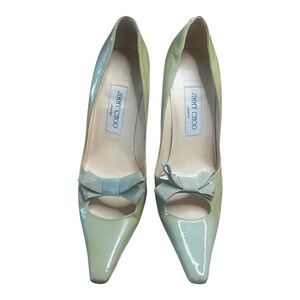 Jimmy Choo Patent Heels Sz 6.5 Mint Green AS-IS Stained Restoration Repair